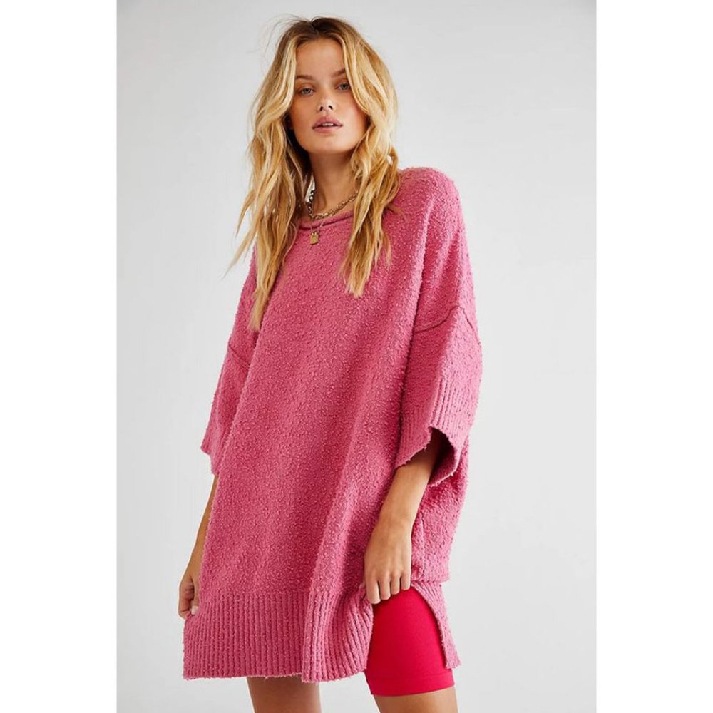 Free People Yorkie Tee Pink Oversized Sweater